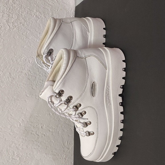 Skechers Shindigs Renegade Heart Women Size 9 Retro White Lace-up Boots Vintage - Picture 6 of 11